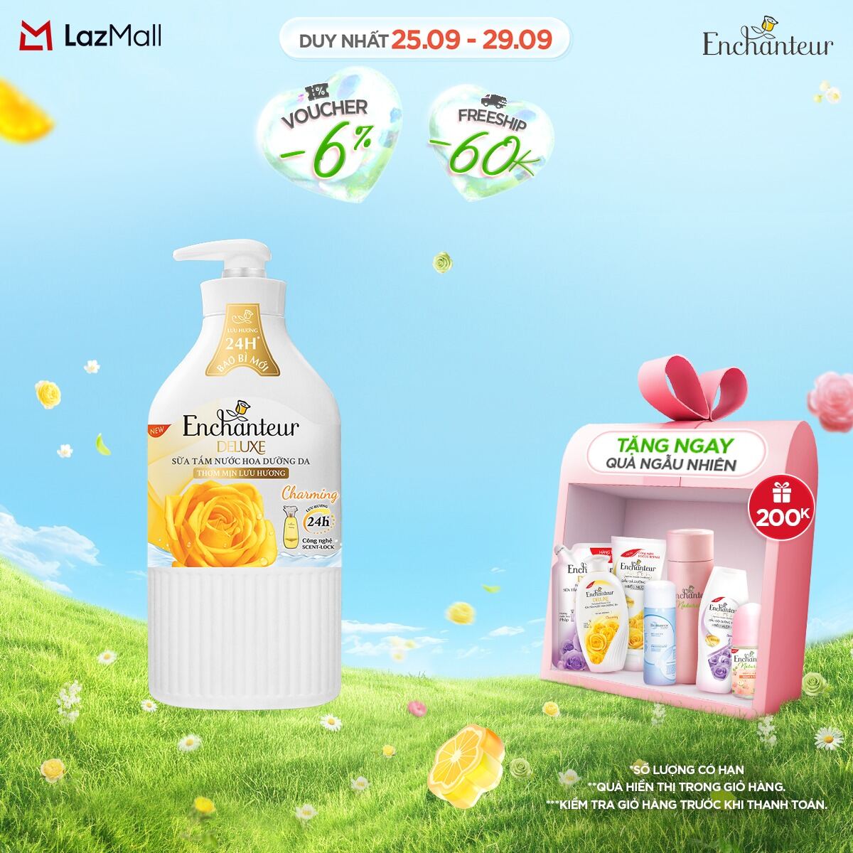 Sữa tắm nước hoa dưỡng da Enchanteur Charming 650gr