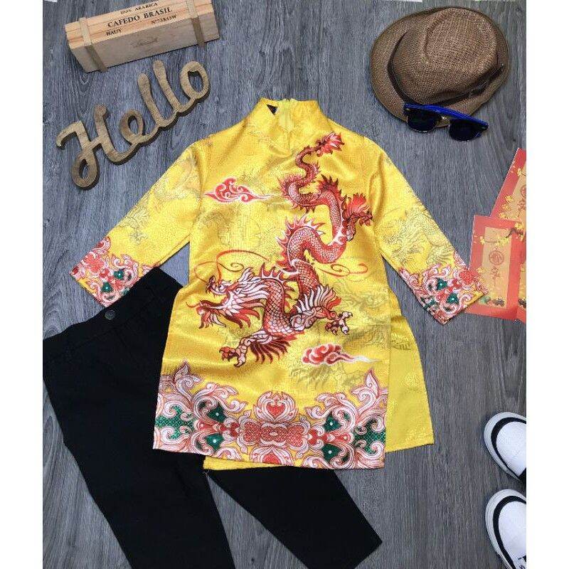 áo dài cách tân bé trai kèm quần kaki