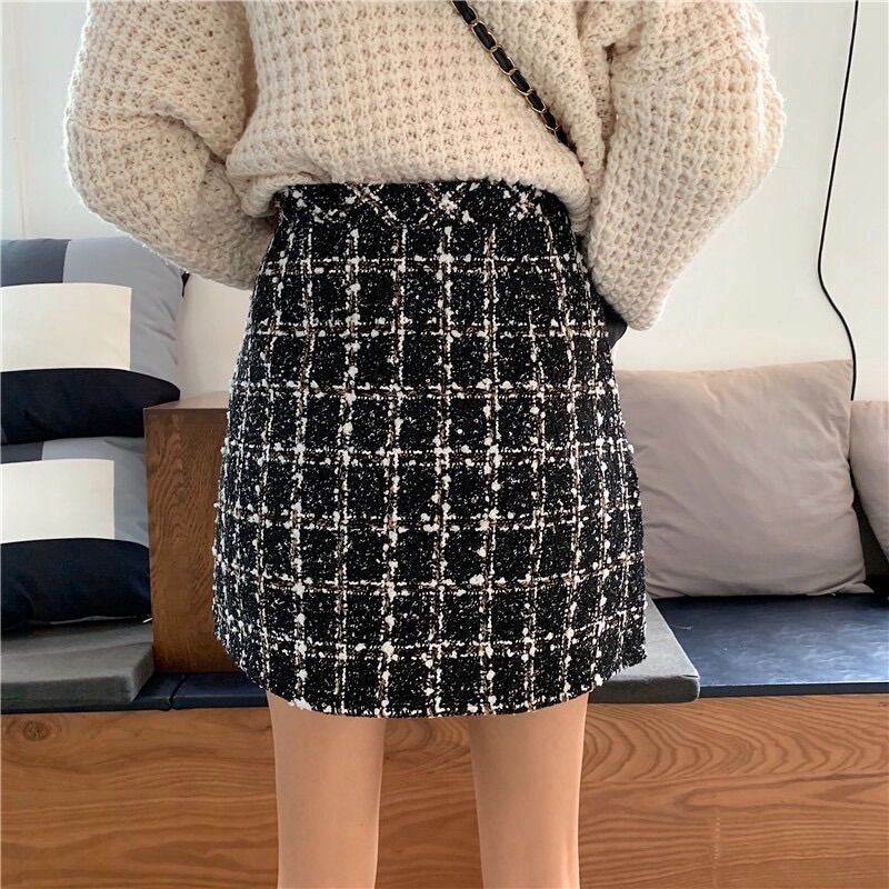 Chân váy dạ phối cúc , váy dáng chữ A chất dạ hàn-505