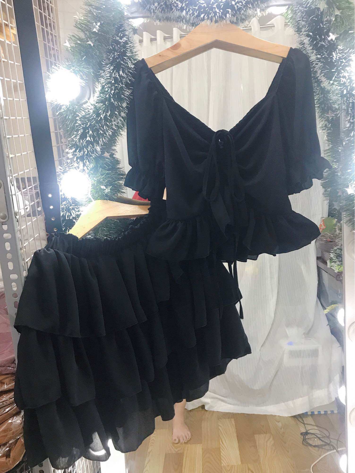[Bigsize 60-85kg] Set Áo rút+ Chân váy 3 tầng