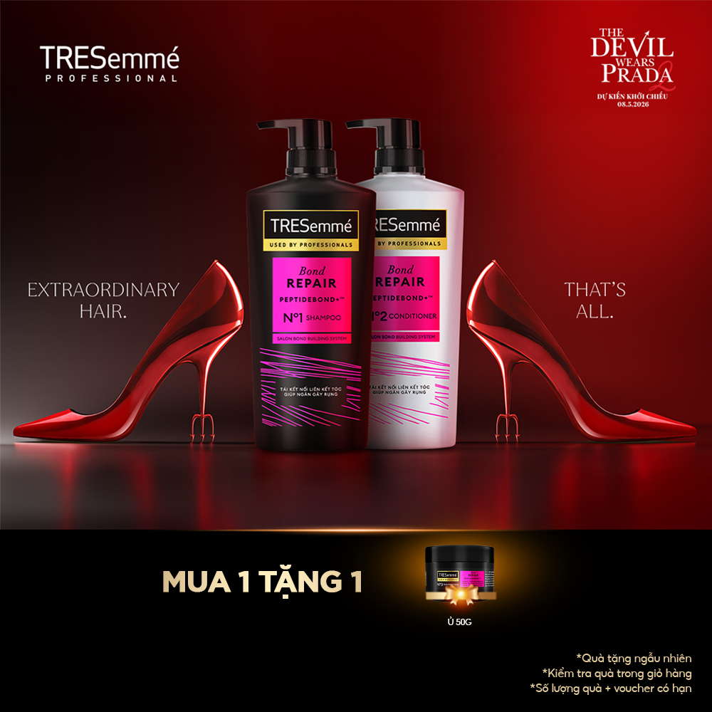 Combo Dầu Gội, Dầu Xả TRESemmé Bond Repair Peptidebond+ 640g, 620g Cho Tóc Hư Tổn Do Tạo Kiểu Giúp Ngăn Gãy Rụng