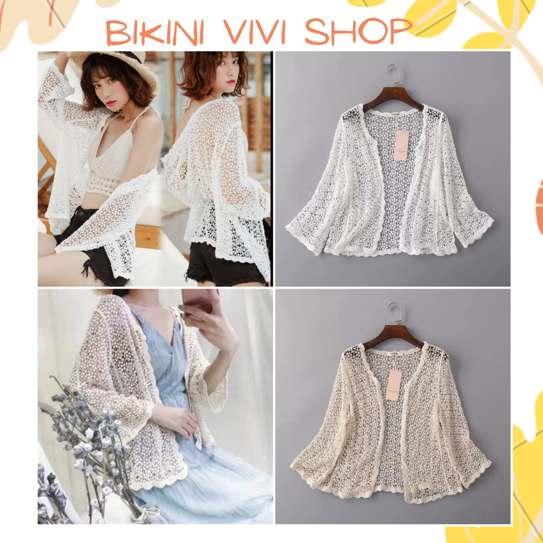 Áo choàng đi biển, áo khoác ren hạt gạo Quảng Châu 2 màu trắng, kem Vivi Shop [Hàng sẵn có]