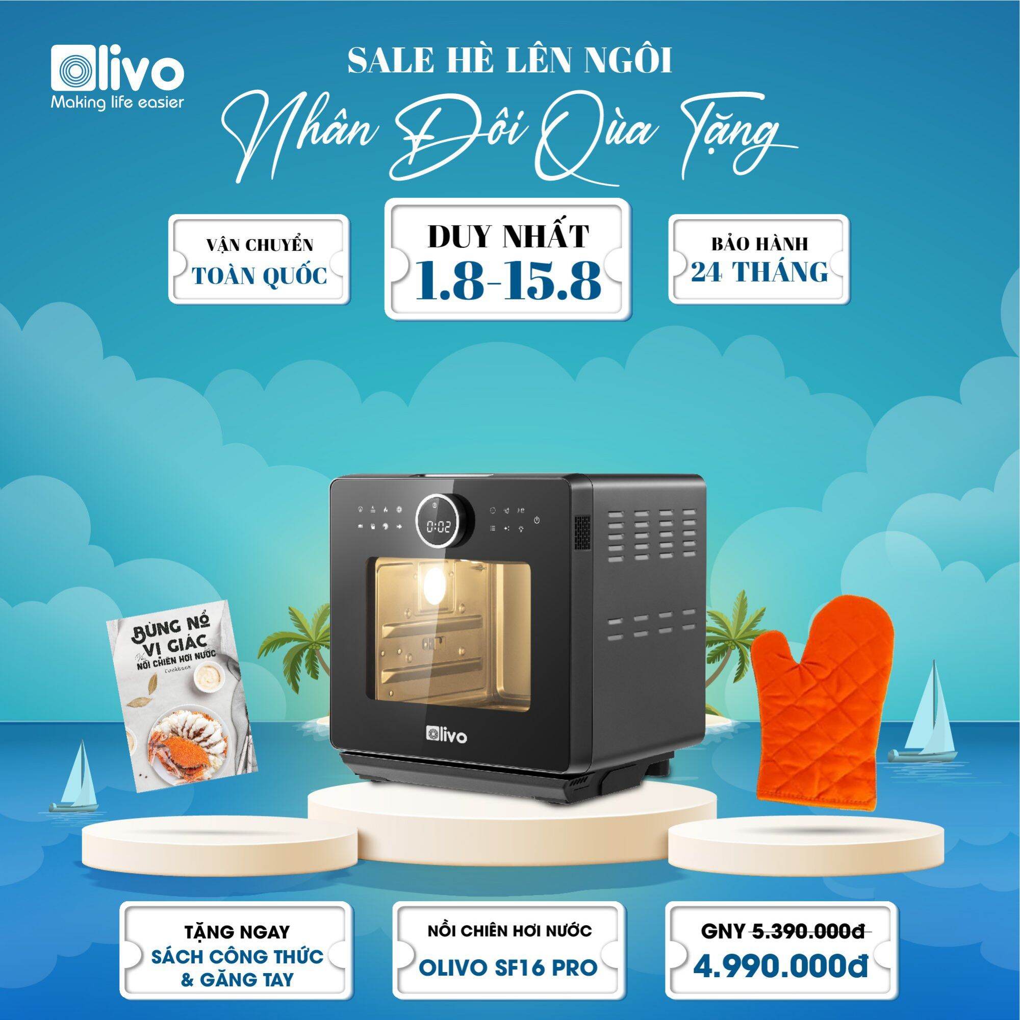 Nồi chiên hơi nước Olivo SF16 Pro - Điện Máy Tiện Lợi 247 - Giao hàng miễn phí
