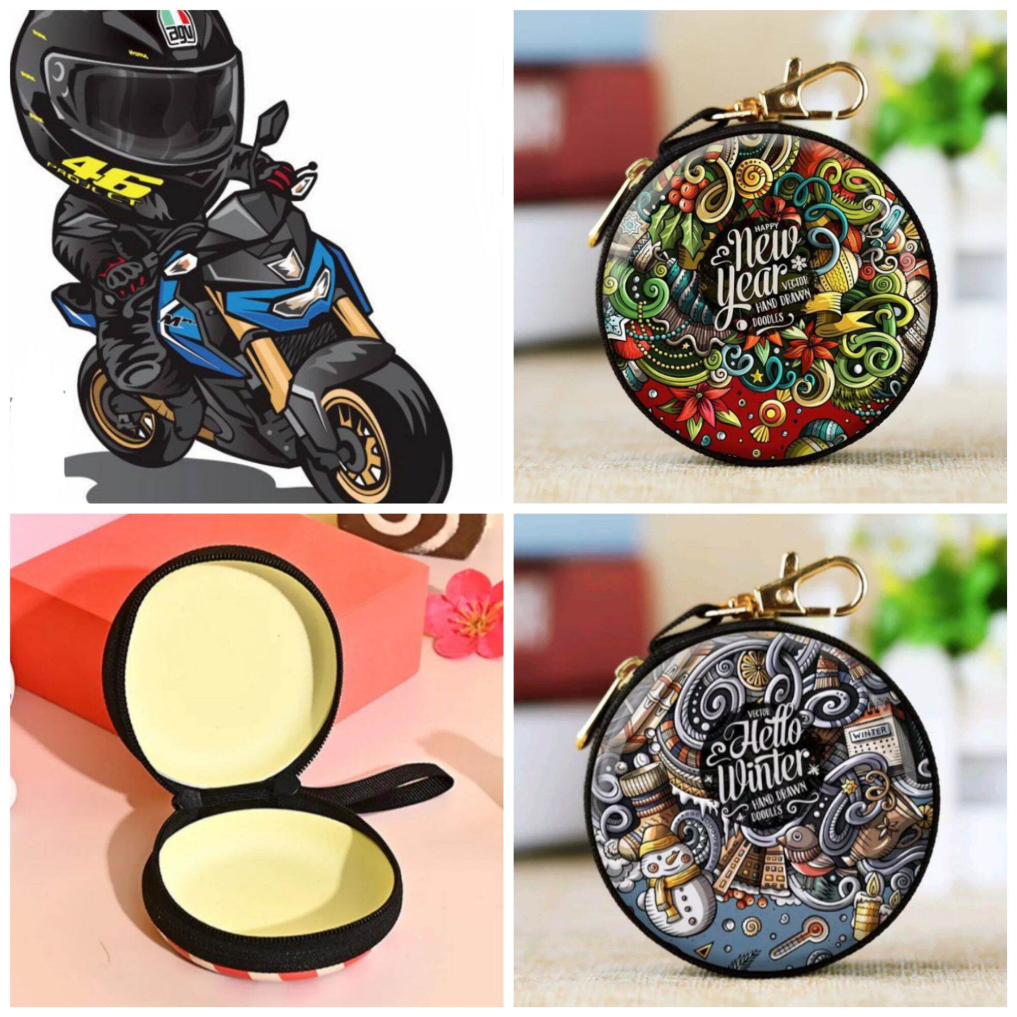 Ví Chìa Khoá Mini hoạ tiết Bohemian 2 mặt hợp kim dây khoá kéo