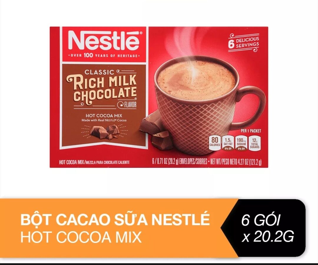 Hộp 6 gói 20.2g bột cacao sữa nestle hot cocoa mix