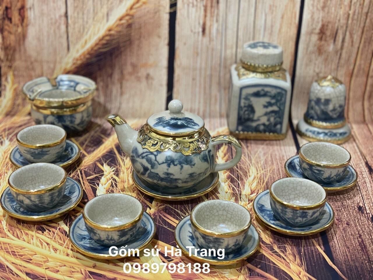 Bộ trà gốm sứ Bát Tràng cao cấp men rạn phỏng cổ dung tích 300ml