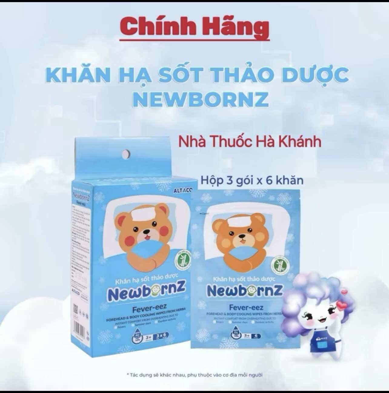 ✅{Chính Hãng} Khăn lau hạ sốt thảo dược Newbornz hỗ trợ hạ nhiệt, giảm sốt, an toàn cho mẹ bầu và trẻ nhỏ từ 3 tháng tuổi( 1 gói *6 khăn)