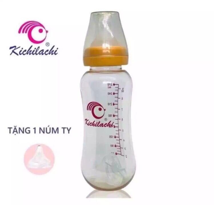 ( Tặng kèm núm ti)- Bình sữa kichilachi cổ hẹp 270ml chính hãng