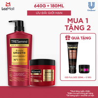 Combo Dầu Gội, Kem Ủ TRESemmé Keratin Smooth Keratinbond+ 640g, 180ml Cho Tóc Khô Xơ Rối Vào Nếp Suôn Mượt