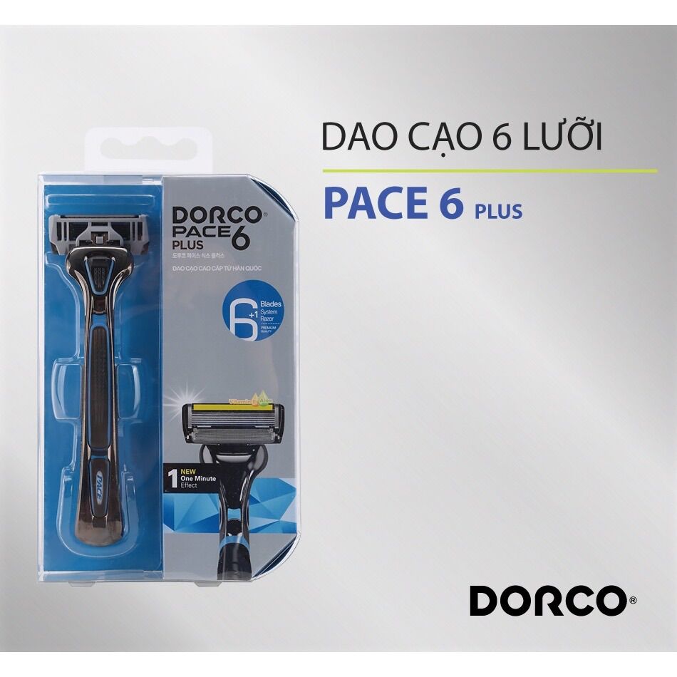 Dao cạo râu 6 lưỡi DORCO PACE 6 Plus [6 lưỡi - đầu cắt tóc mai] (Vỉ gồm 1 cán + 1 đầu cạo)