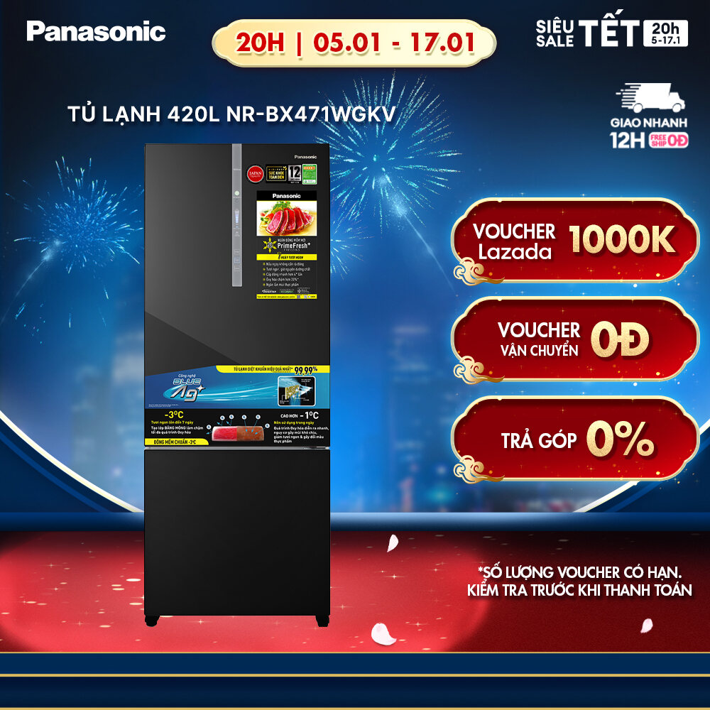 [Trả góp 0%] Tủ Lạnh 2 Cánh Panasonic 420 lít NR-BX471WGKV ngăn đá dưới - Ngăn đông mềm siêu tốc - B