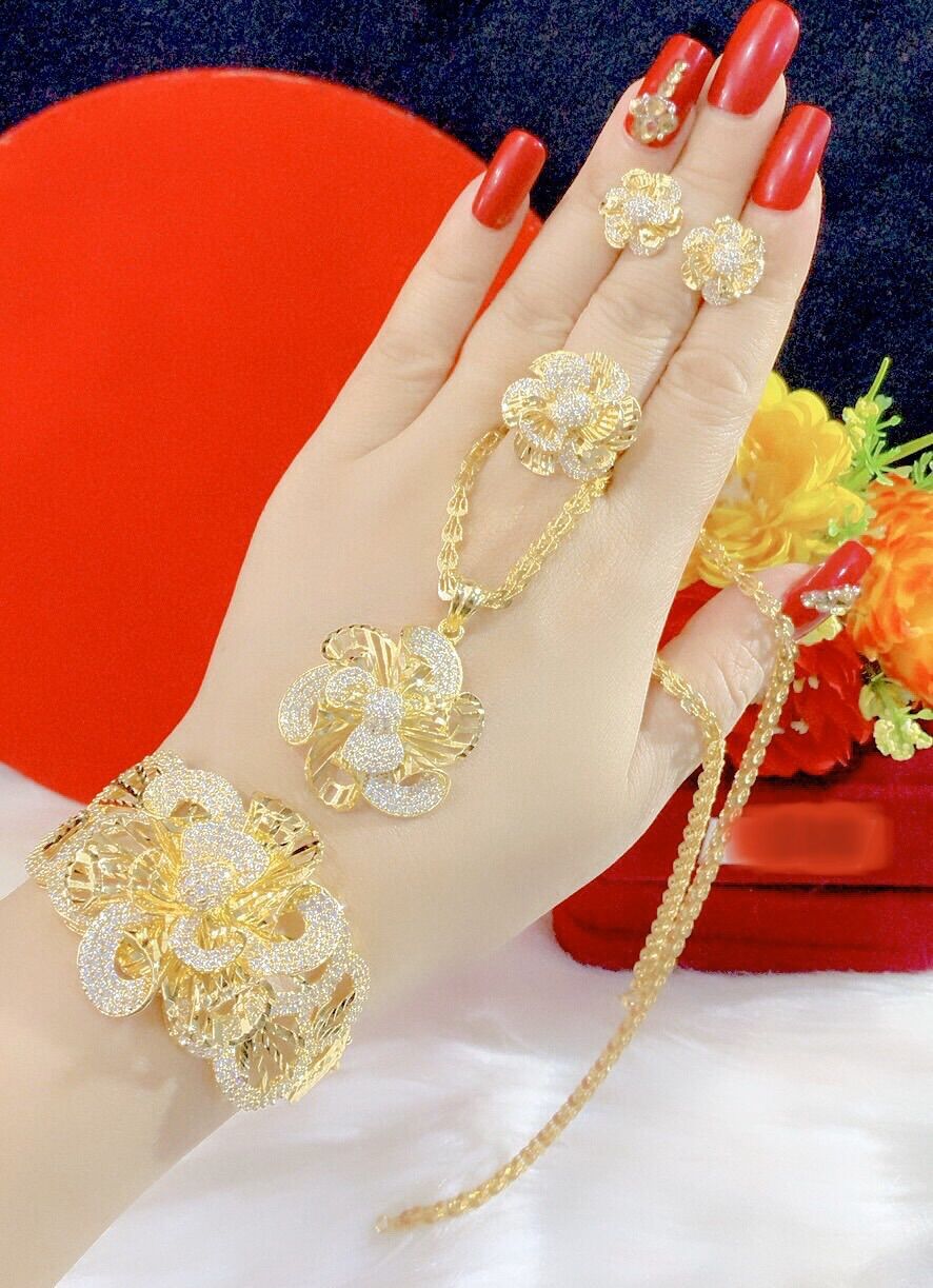 Bộ trang sức kiểu hoa mai mạ vàng 18k 4 món cực đẹp