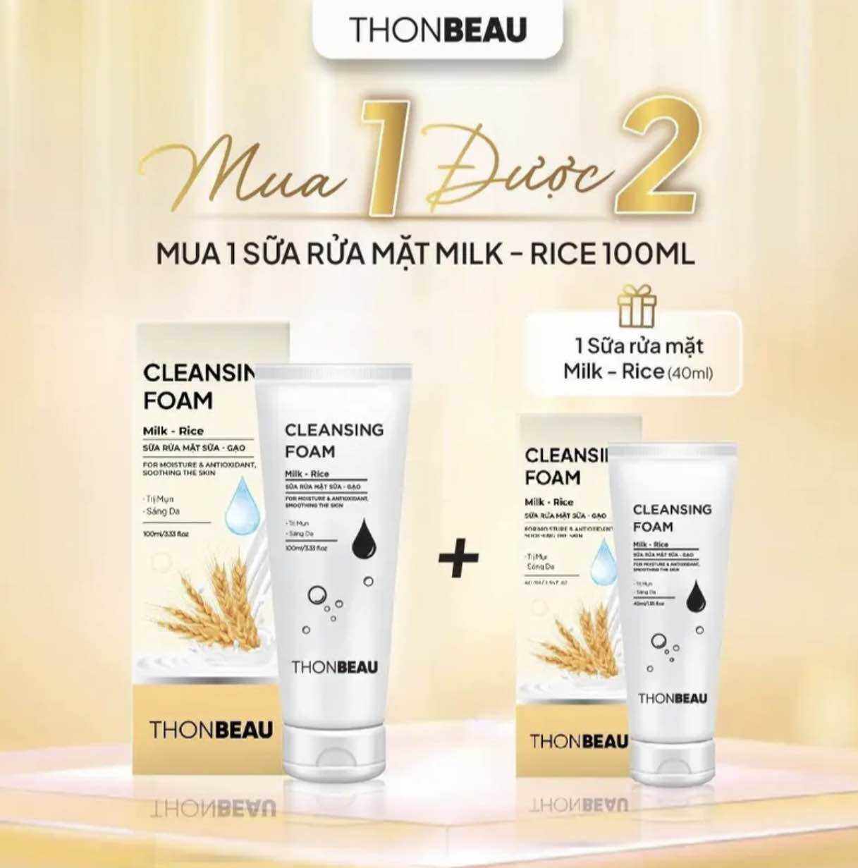 Sữa rửa mặt Sữa - Gạo (Chai lớn 100ml)(Tặng Sữa Rửa Mặt Sữa - Gạo 40ml)giúp da sạch sâu, dưỡng trắng da