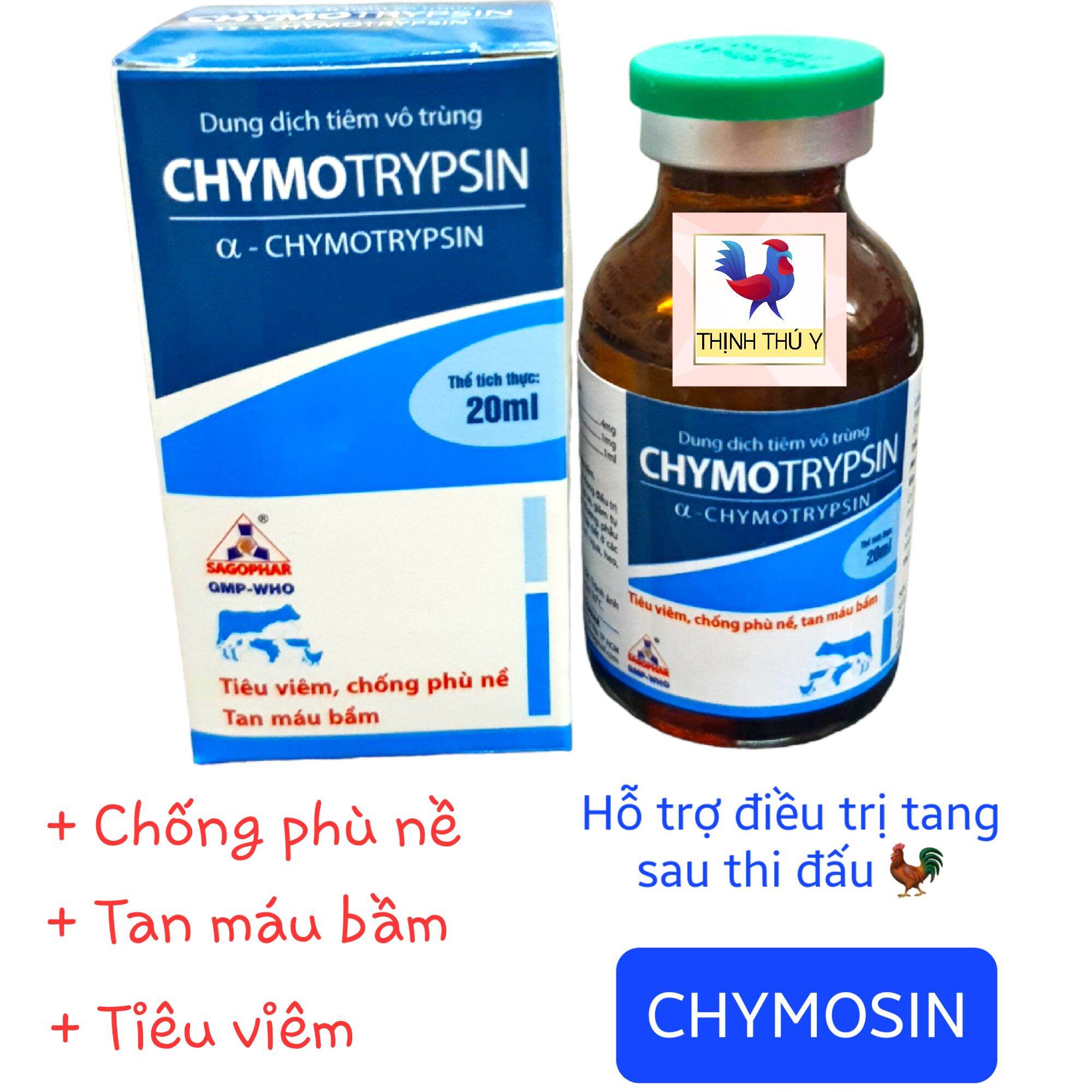 Chymosin (20ml) - Chống viêm, sưng phù nề, tan bầm, chấn thương cho gà đá, chó mèo