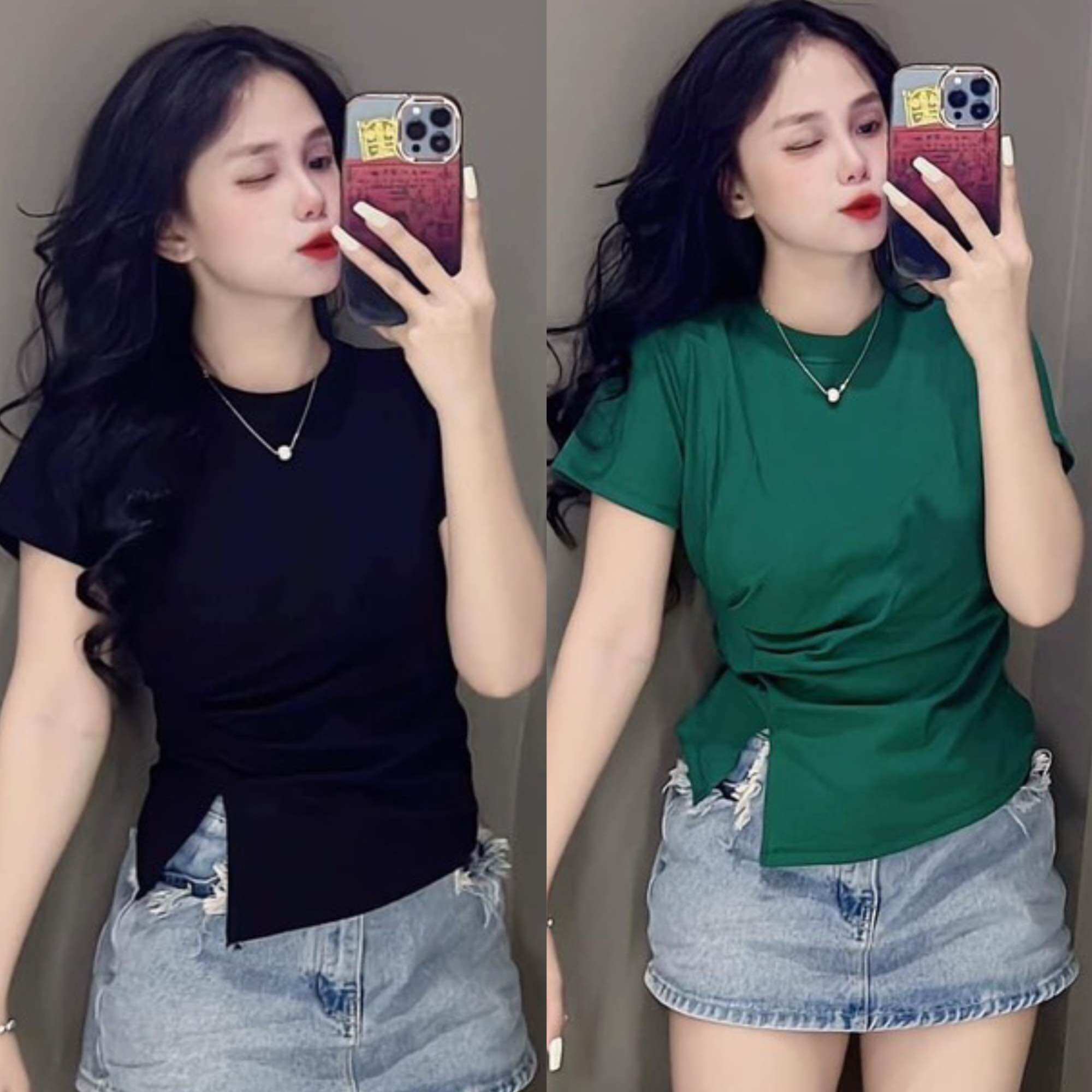 Áo thun dáng ôm nữ tay ngắn nhún eo ( mã 787 )
