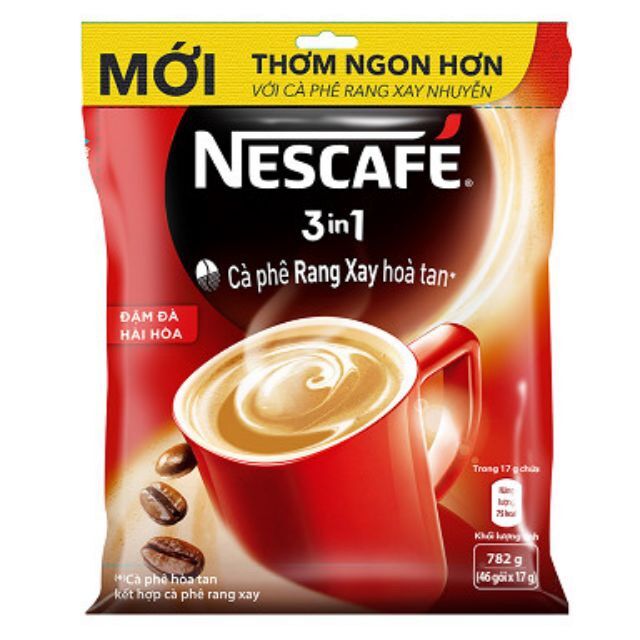 Nescafe 3in1 đậm đà hài hoà đỏ 46gói x 17gam date 2024