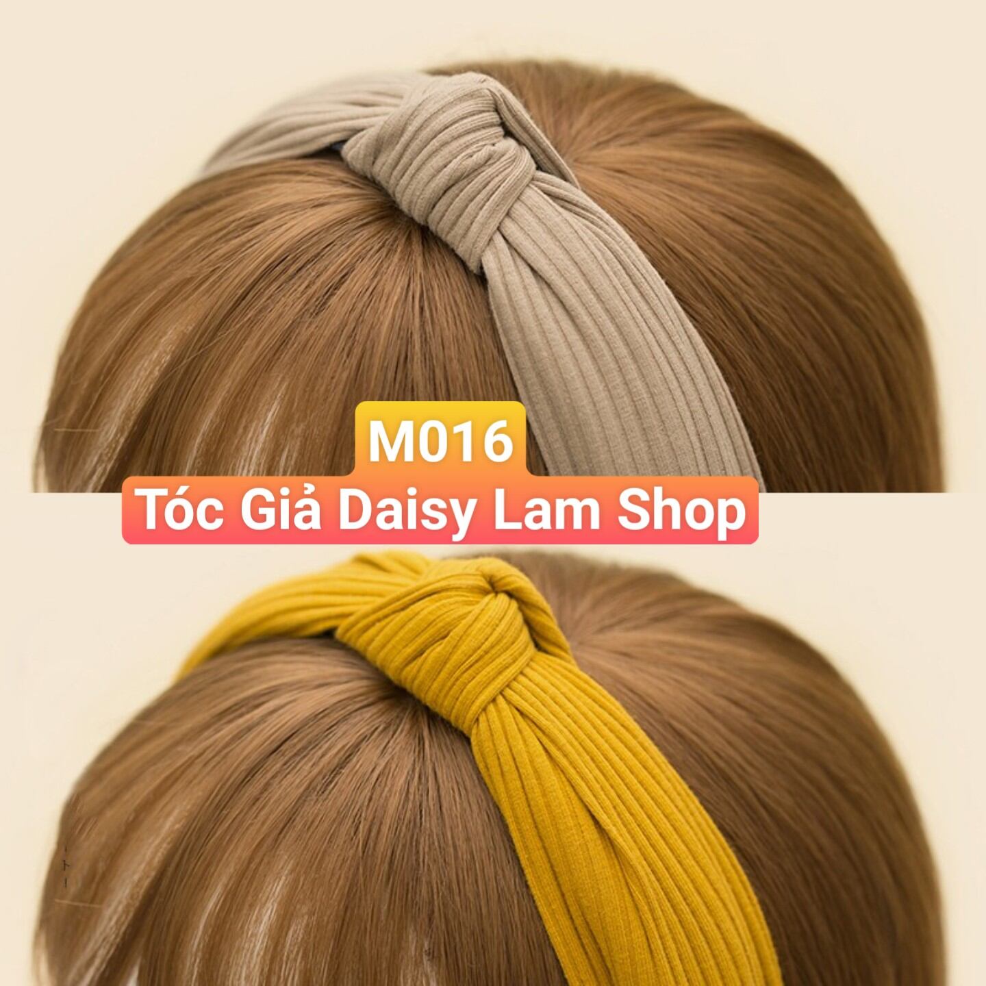 Tóc giả mái thưa kèm cài băng đô len thun M016