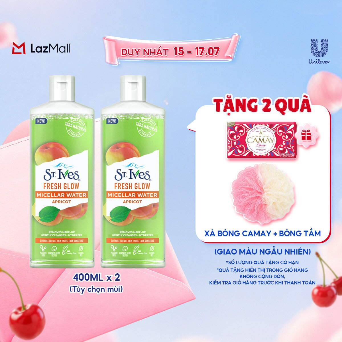 Combo 2 Nước tẩy trang St.ives chiết xuất Tràm Trà / Trái Mơ/ Hoa hồng 400ml
