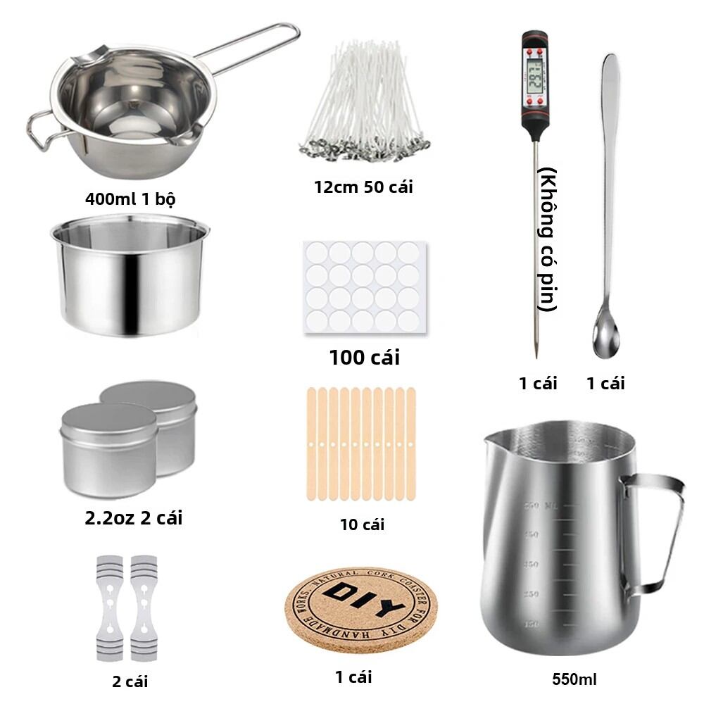 Bộ Dụng Cụ Làm Nến Tự Làm Dành Cho Người Mới Bắt Đầu - Bộ Dụng Cụ Làm Nến Thơm Với Nhãn Dán Nồi Nấu Sáp Bằng Thép Không Gỉ Vật Liệu Làm Nến