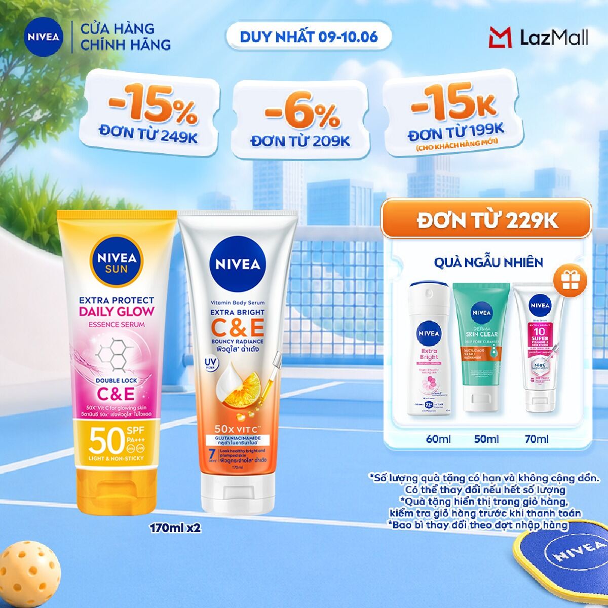 Bộ 2 Sữa Dưỡng Thể NIVEA Vitamin Dưỡng Sáng Da (170 ml) + Serum Chống Nắng  Dưỡng Thể Toàn Thân NIVEA Sáng Mịn Đều Màu SPF50, PA+++