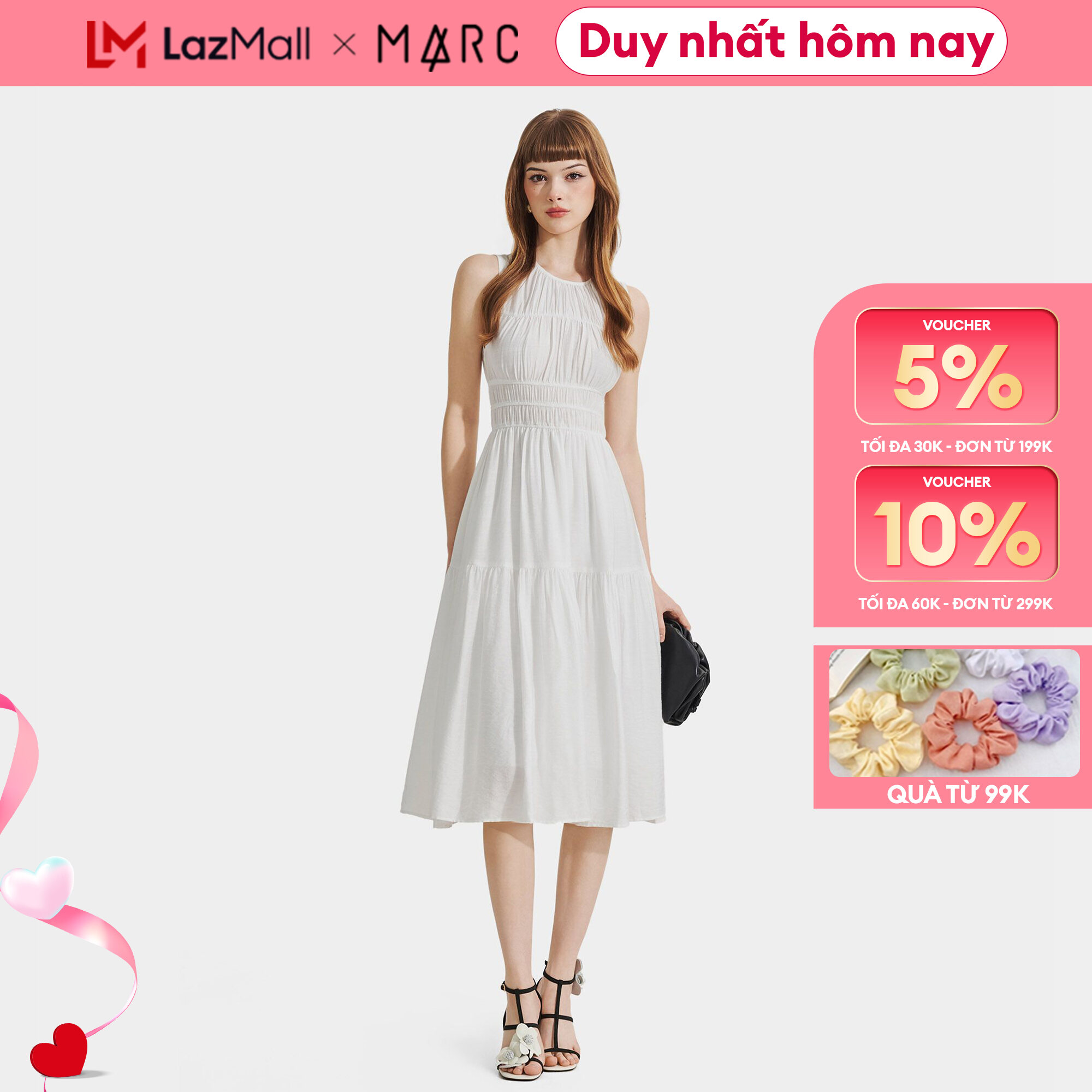 Đầm Nữ MARC FASHION Midi Sát Nách Rút Nhún Ngực Thun Eo TP RE FAVH039722