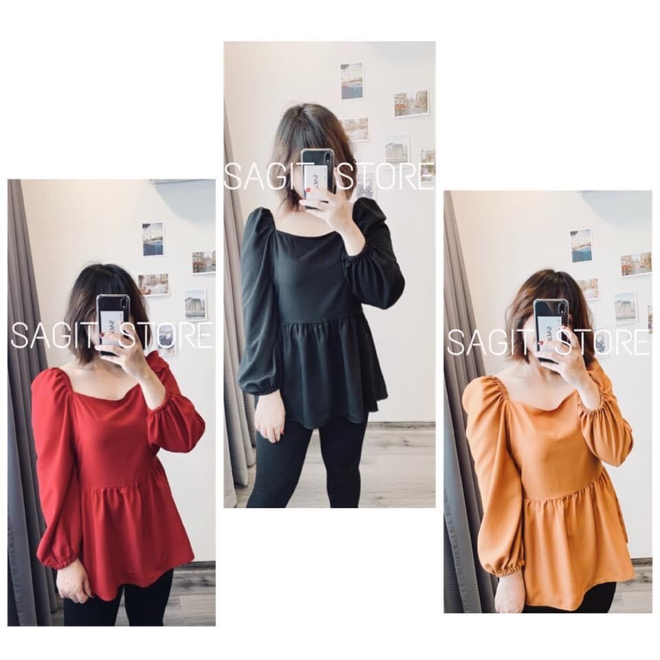 Áo peplum cổ vuông tay bồng dài sagit đủ size 47-70kg