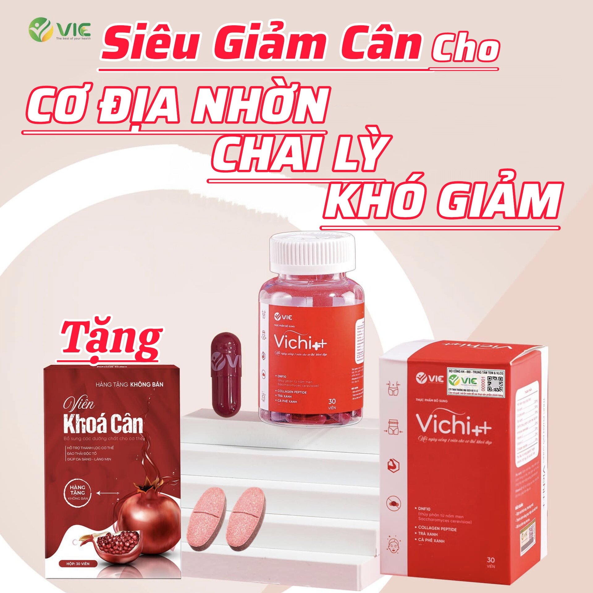 [TẶNG QUÀ] [Chính Hãng 100%] Viên Uống Giảm Cân Vichi++ (30 viên) - Tặng Viên Khóa Cân Lựu Đỏ