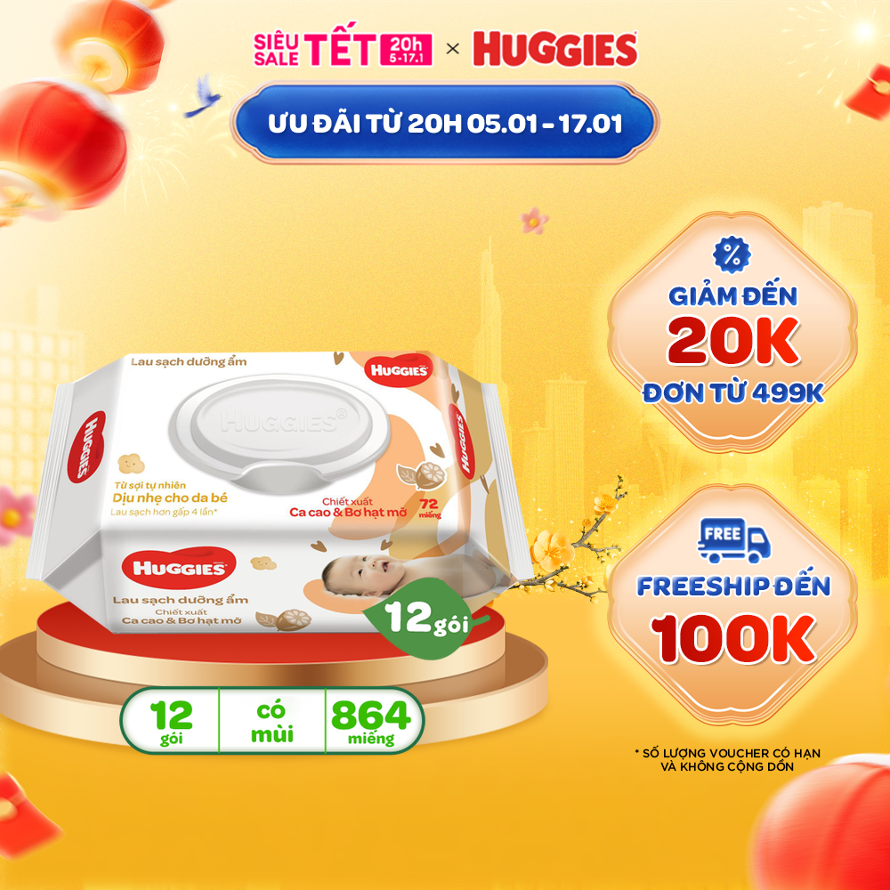 Thùng 12 gói khăn giấy ướt có mùi cho trẻ sơ sinh HUGGIES (Gói 72 tờ)