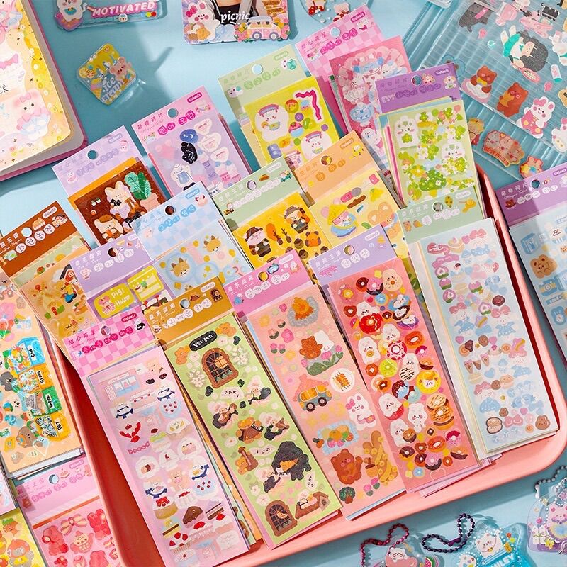 Set 10 tấm sticker cute dài cắt sẵn bling lấp lánh