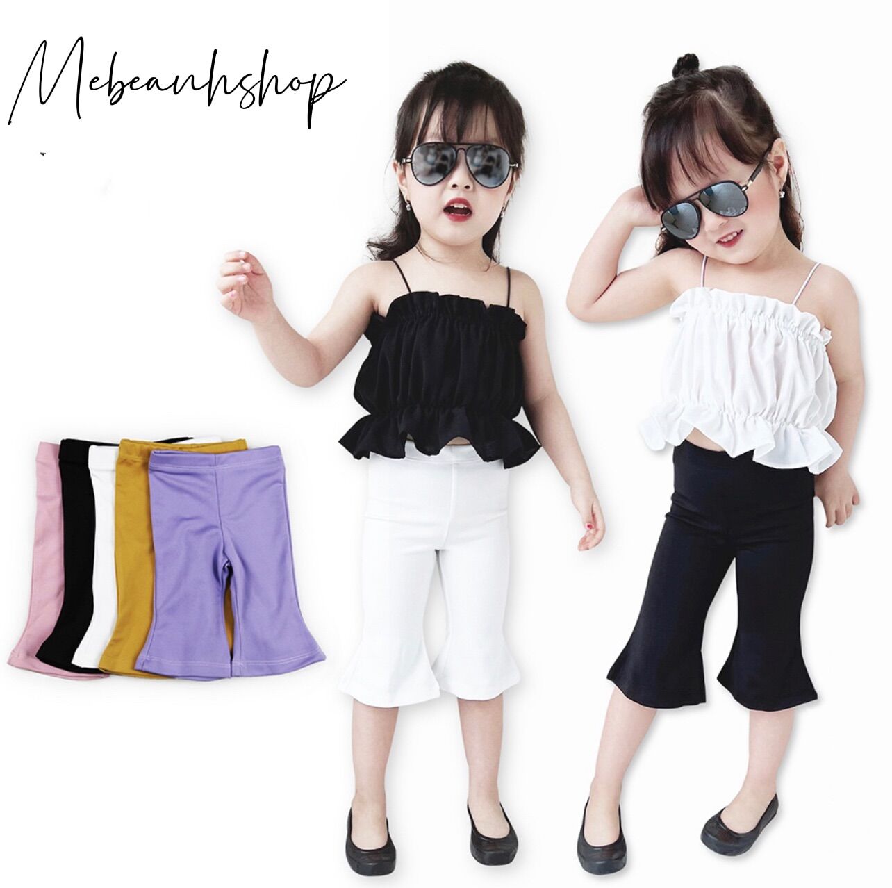 Quần Lửng Bé Gái Ống Loe Cực Yêu Cho Bé, quần ống loe Mebeanhshop
