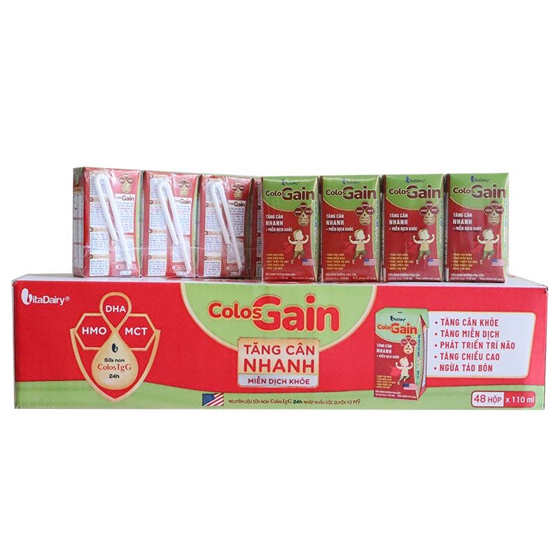 Thùng 48 hộp sữa bột pha sẵn Colos Gain 110ml/180ml - Sữa uống dinh dưỡng hỗ trợ tăng cân và phát triển chiều cao cho bé (Date mới nhất)