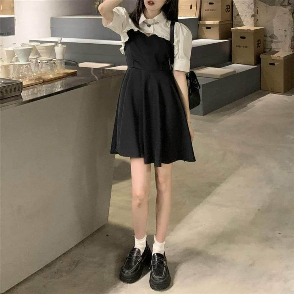 Sét váy + áo sơ mi bèo cộc tay