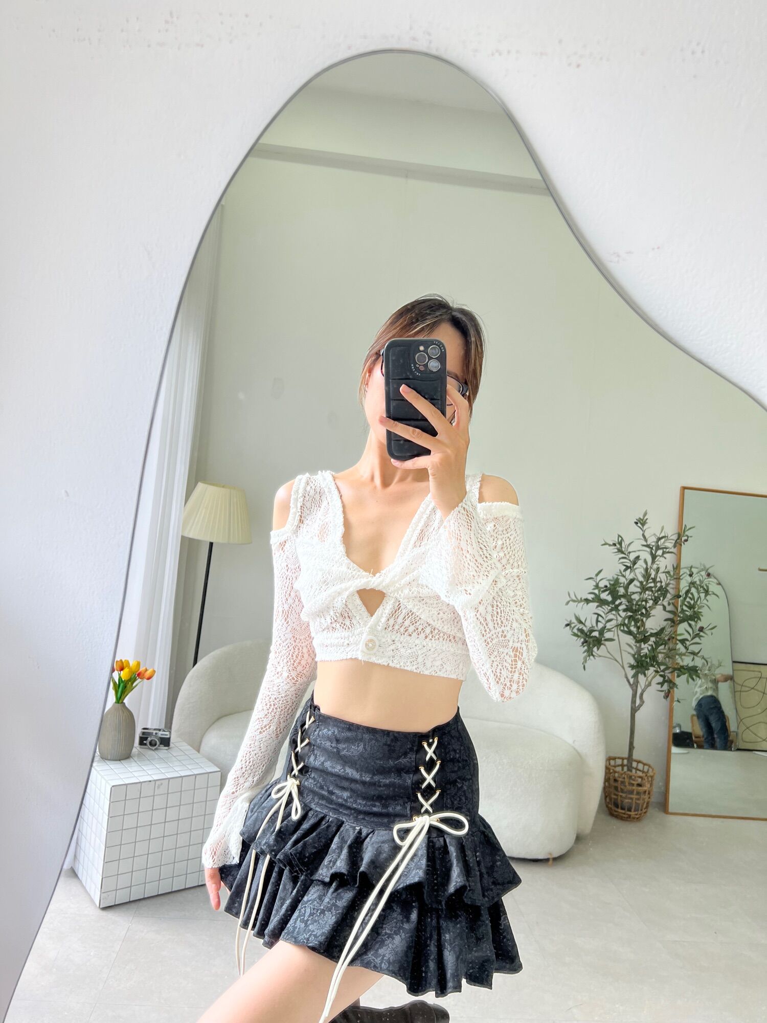 Chân váy xòe đan dây form tầng