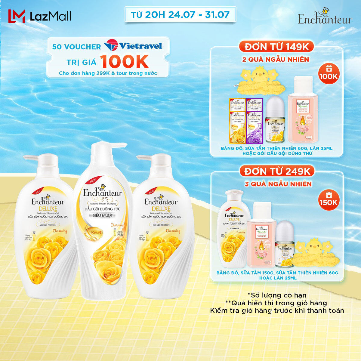 Combo 3 Dầu gội & Sữa tắm Enchanteur hương Charming 650g