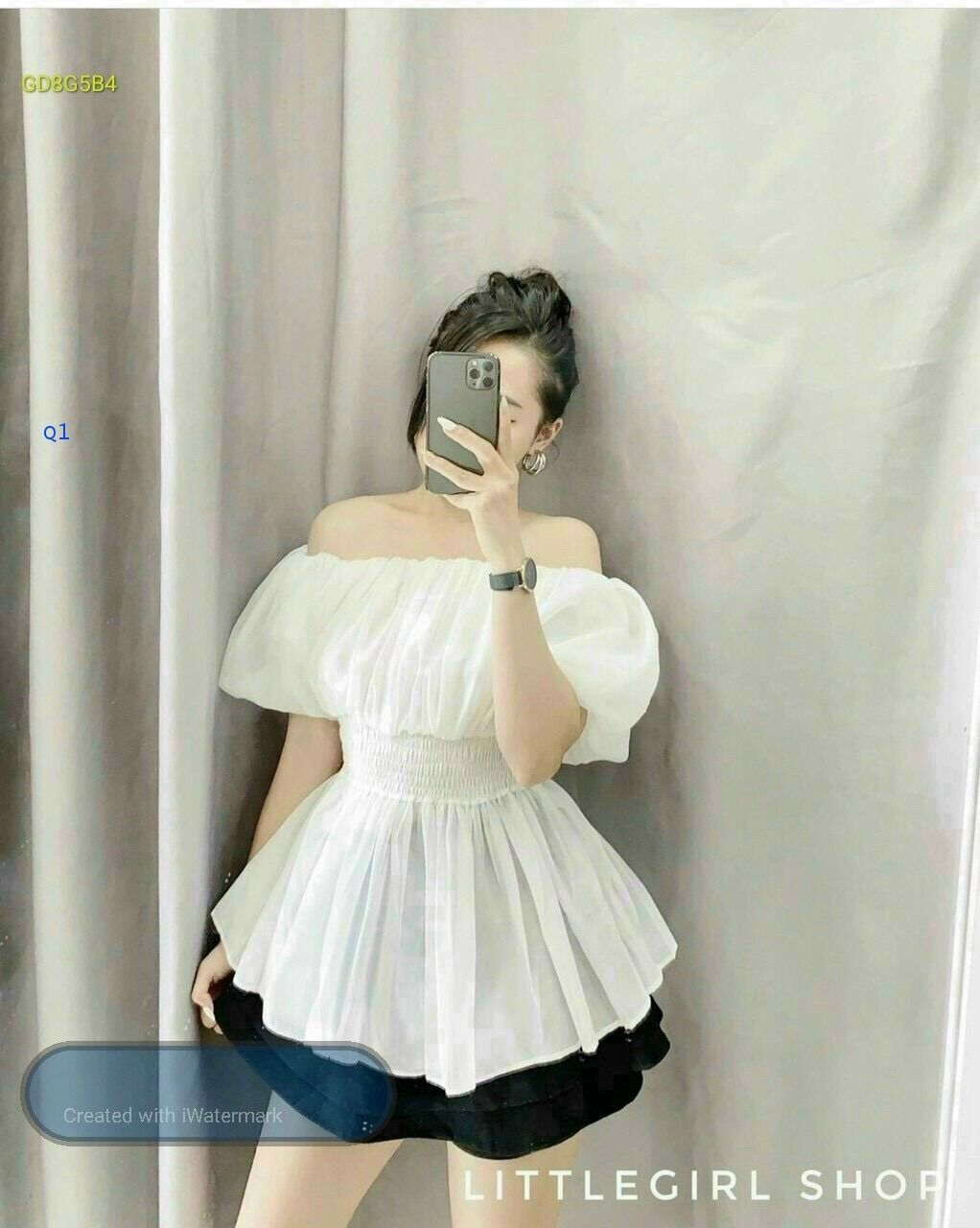 Áo kiểu bẹt vai bí peplum xinh kèm ảnh thật 18b