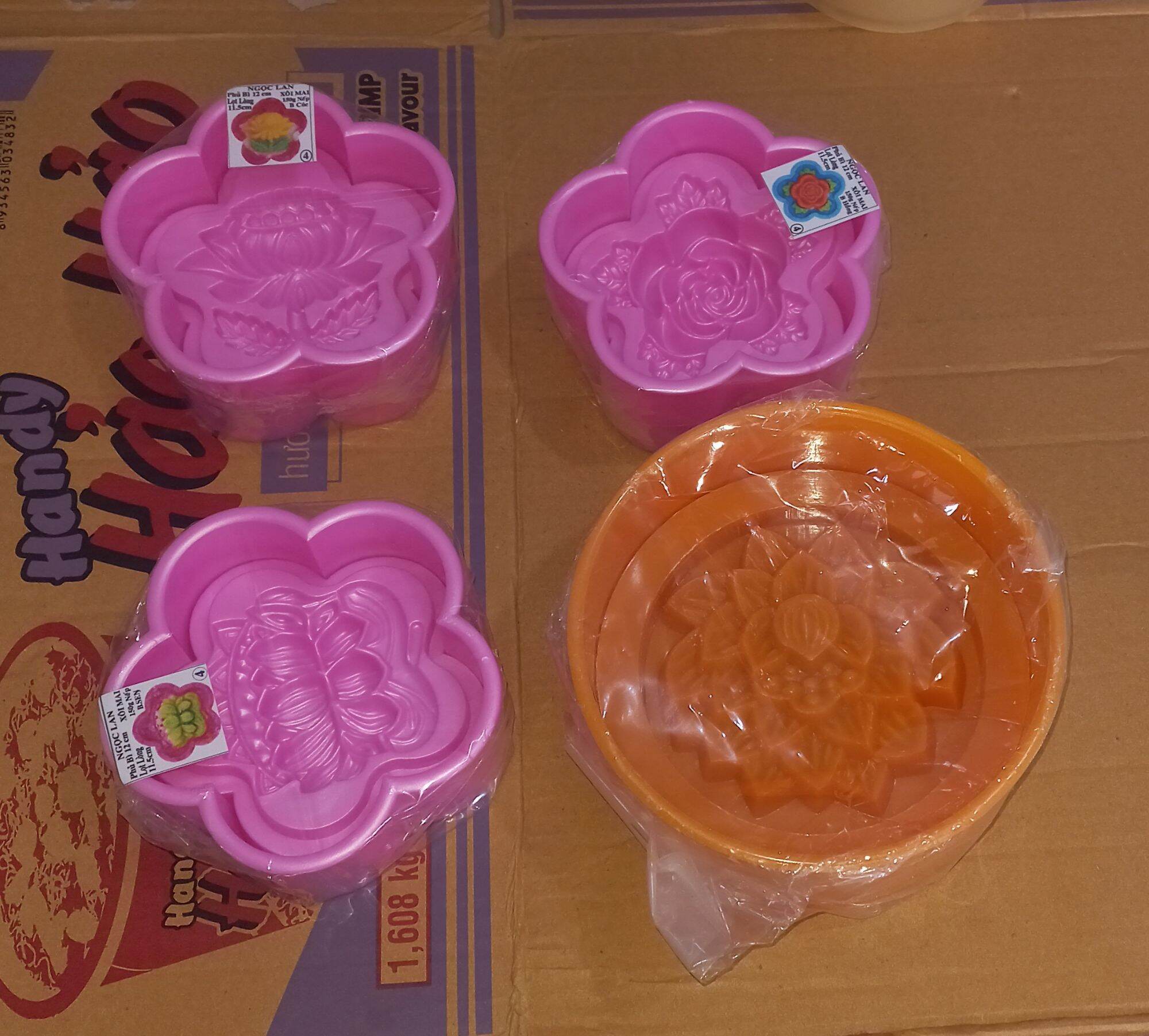 Combo 4 khuôn xôi mai hồng 12cm, mai sen 12cm, mai cúc 12cm, sen 15cm