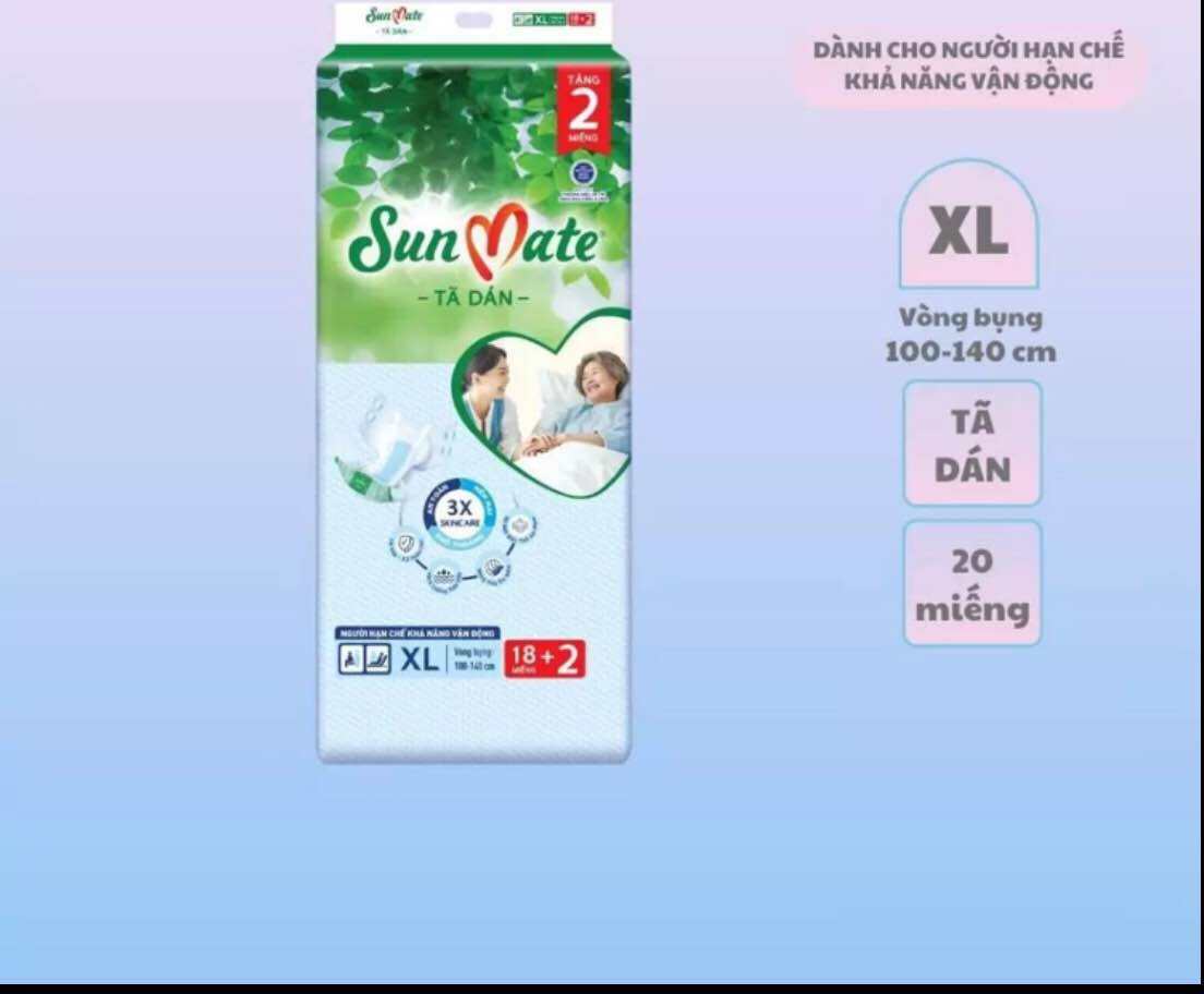 (Mẫu Mới) Tã Dán Sunmate XL18 +2 (20 Miếng) - Tã Dán Cho Người Lớn (Gói Lớn Tiết Kiệm Hơn Sunmate XL