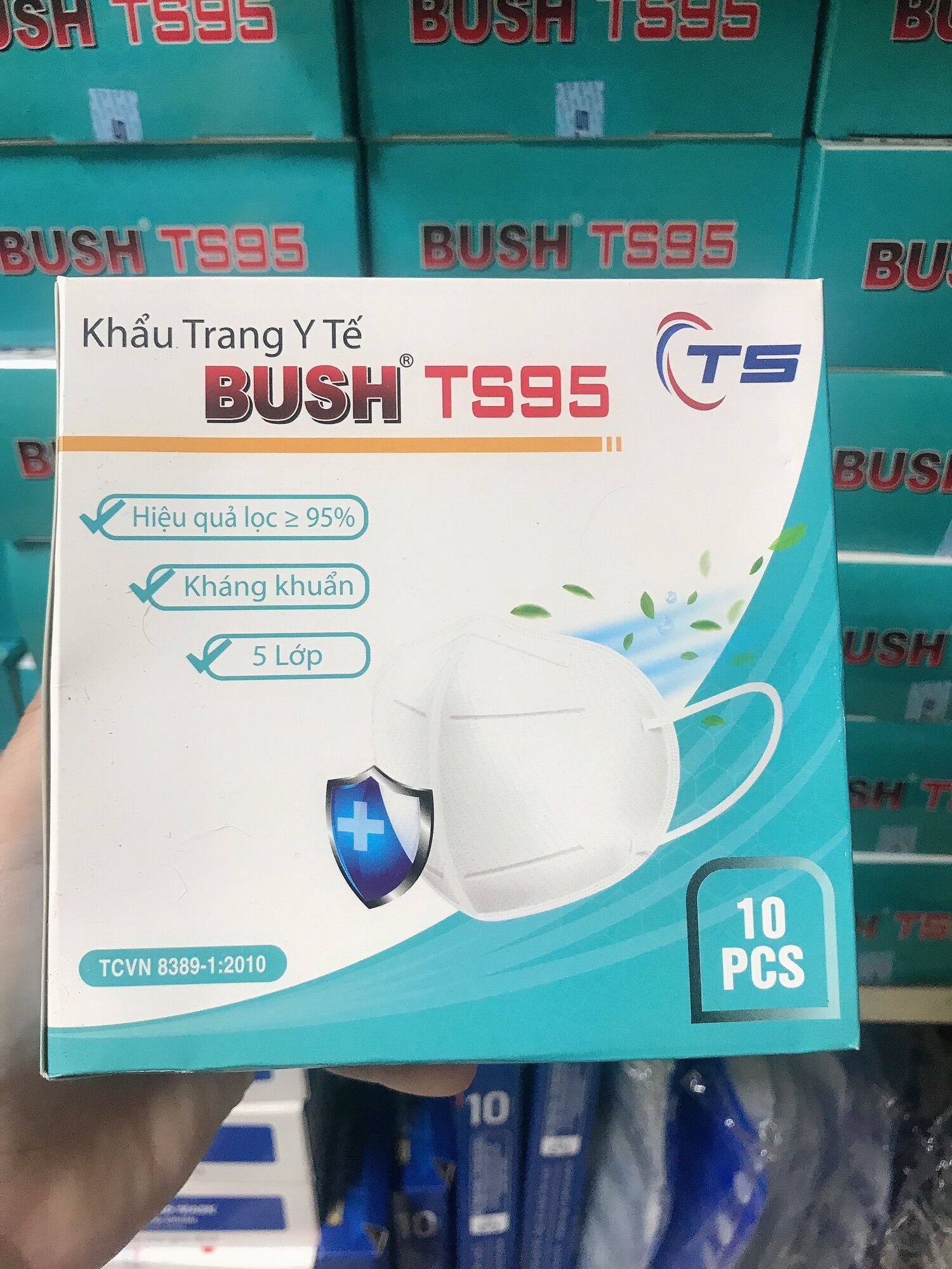 Combo 5 hộp 50 cái khẩu trang 5 lớp kháng khuẩn bush ts95