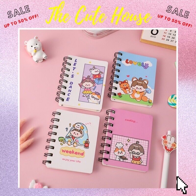 Sổ lò xo a7, sổ ghi chú mini không dòng kẻ hình bé gái dễ thương