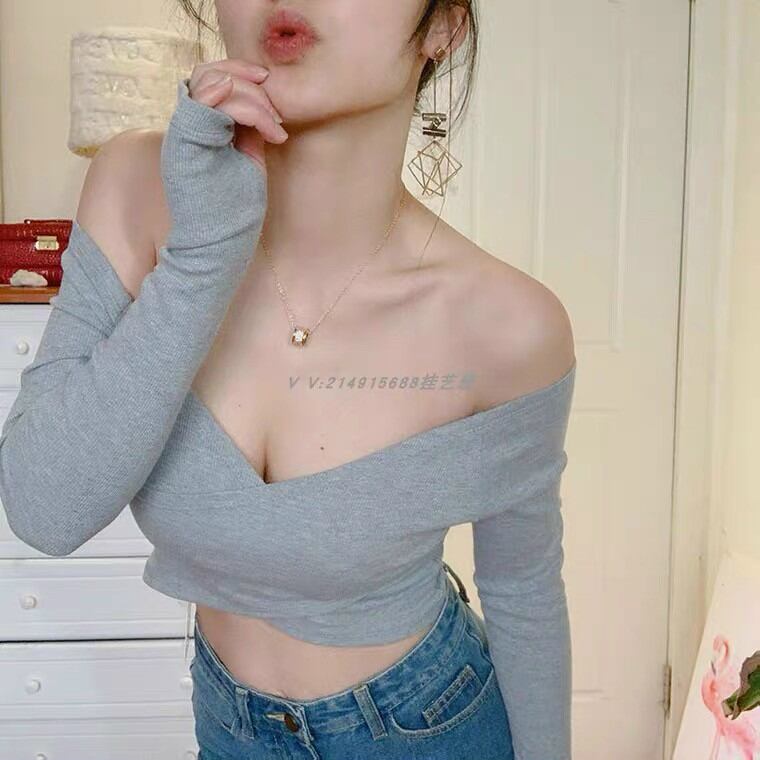Áo Thun Kiểu Đắp Chéo Tay Dài Croptop Thun Gân