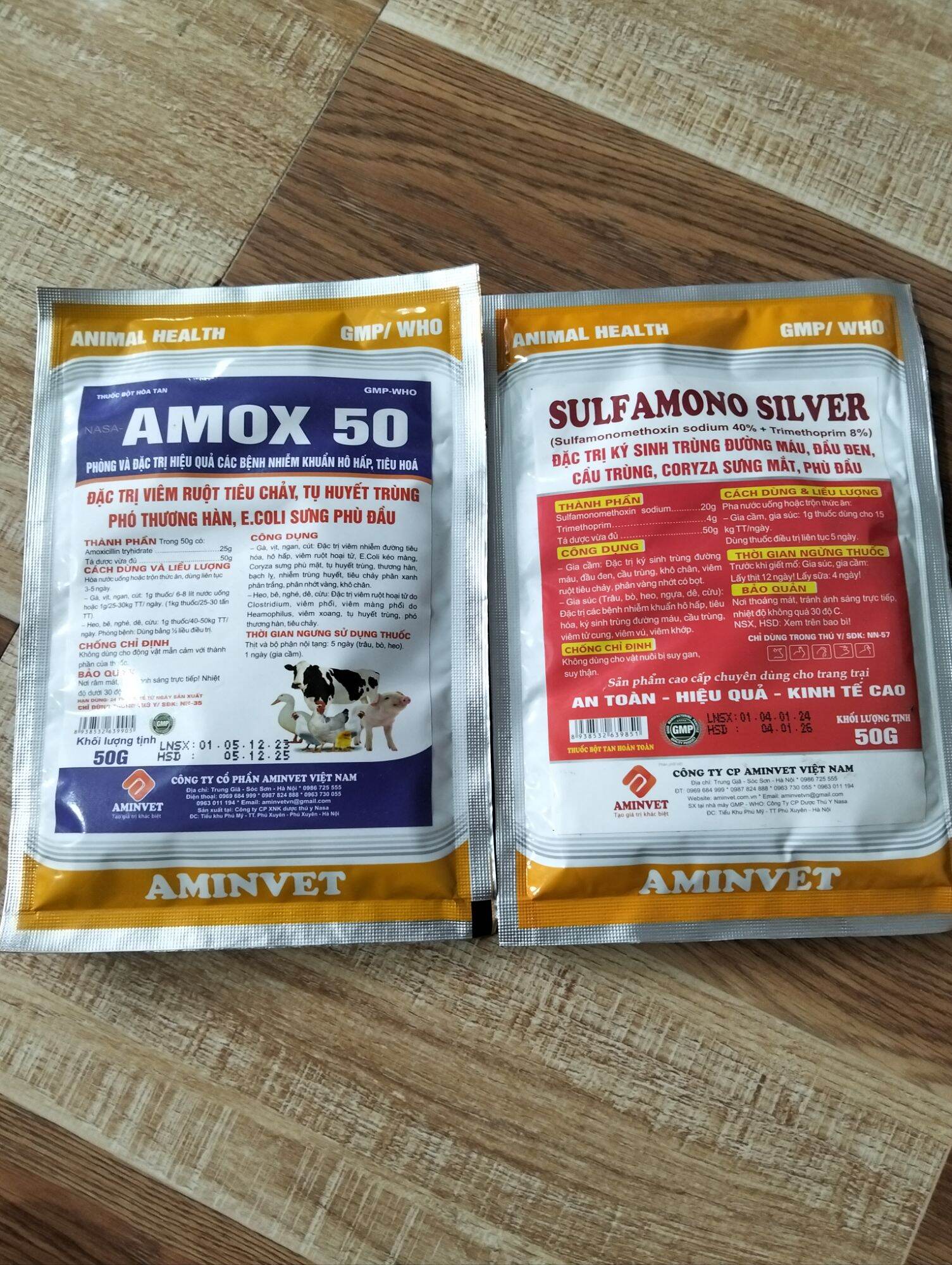 Amox 50% 50g phân xanh trắng...