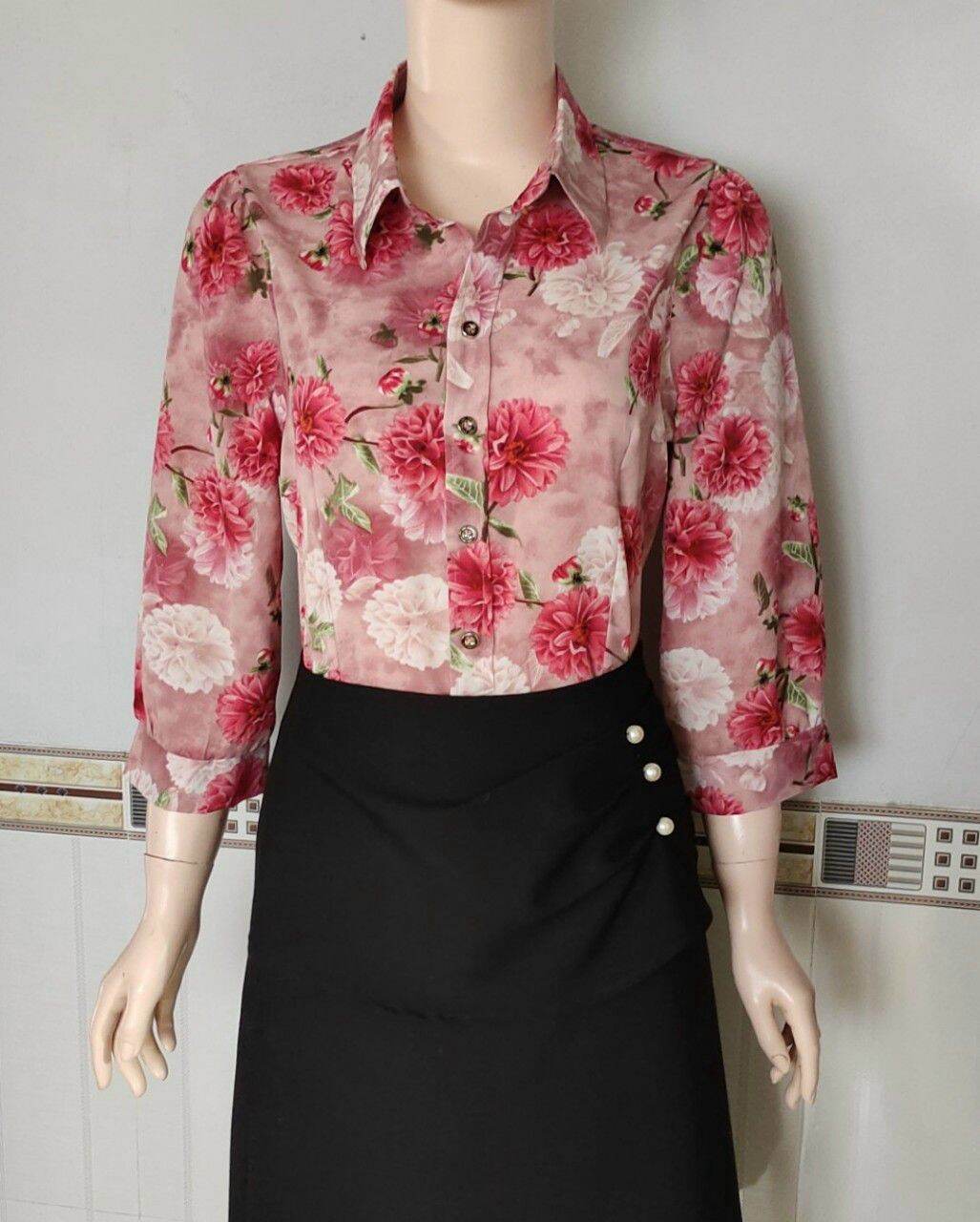 Áo sơ mi công sở nữ bông hoa HOT hiện nay