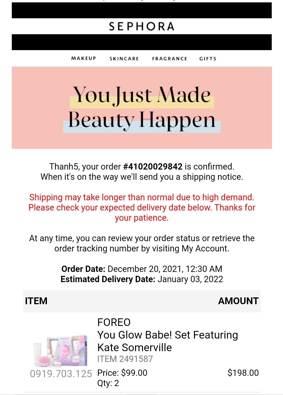 Set máy rửa mặt Foreo Mini3 - Bill Sephora Us