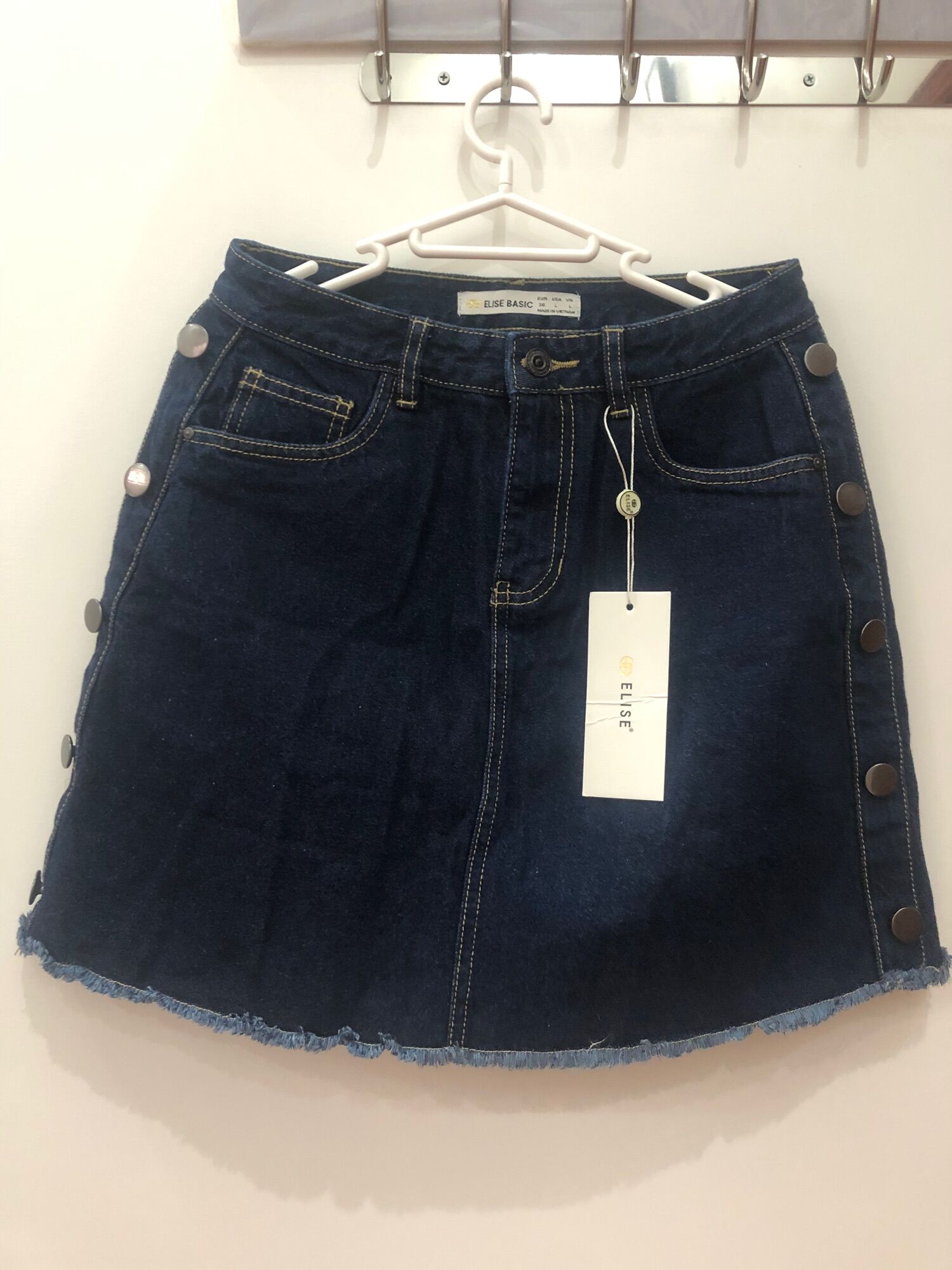 Elise Jupe jeans xanh cúc PK size L nguyên tag