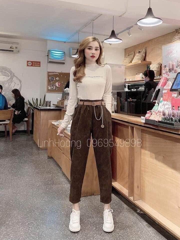 Quần vải nhung tăm kèm đai