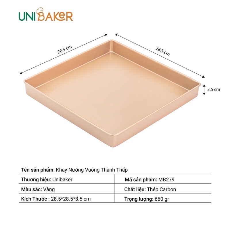 Khay nướng vuông thành thấp cao cấp UNIBAKER [HÀNG SIÊU PHẨM]