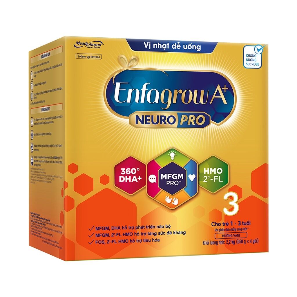 • sữa bột enfagrow a+ neuropro 3 với 2’-fl hmo 2,2kg vị không đổi và vị nhạt dễ uống
