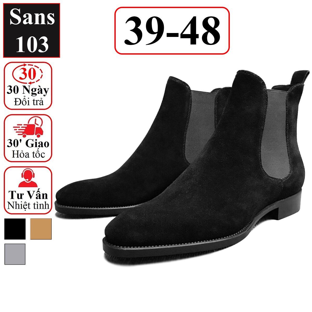 Chelsea boots da lộn nam Sans103 giầy boot cao cổ bốt đen nâu đế cao tăng