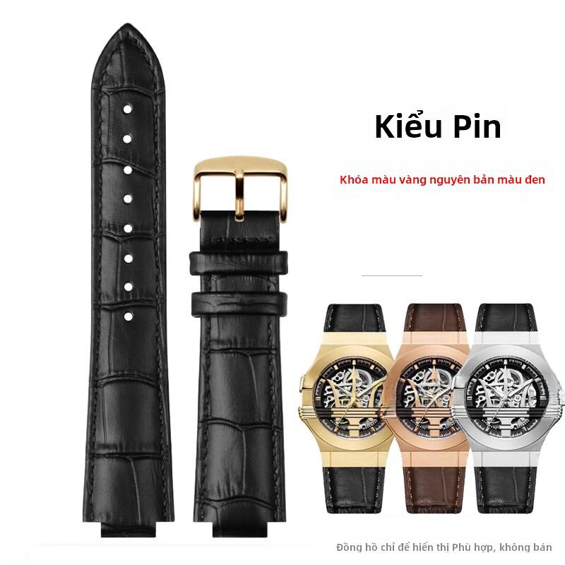 Dây Đeo Đồng Hồ Da Thật Cho Nam Maserati R8821108025 Khóa Cài Trụ Cột Ba Tia 24mm Phụ Kiện Trung Bìn