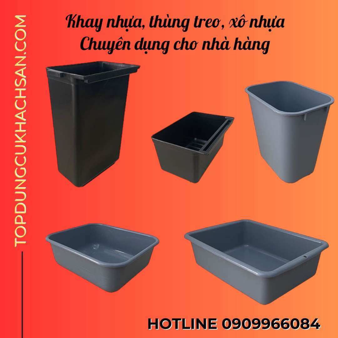 Thau và xô nhựa chuyên dụng cho xe đẩy 3 tầng phục vụ nhà hàng